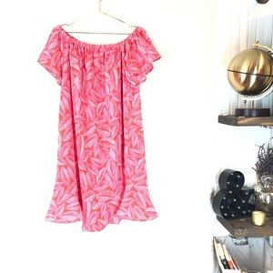 Off Shoulder Pink Palm Tropical Dress NWOT 1X